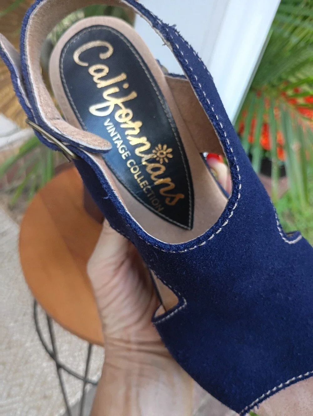 CALIFORNIANS VINTAGE COLLECT SZ 9 STUDDED NAVY SUEDE CLOGS HEELS HIPPIE BOHO LN - Picture 6 of 12